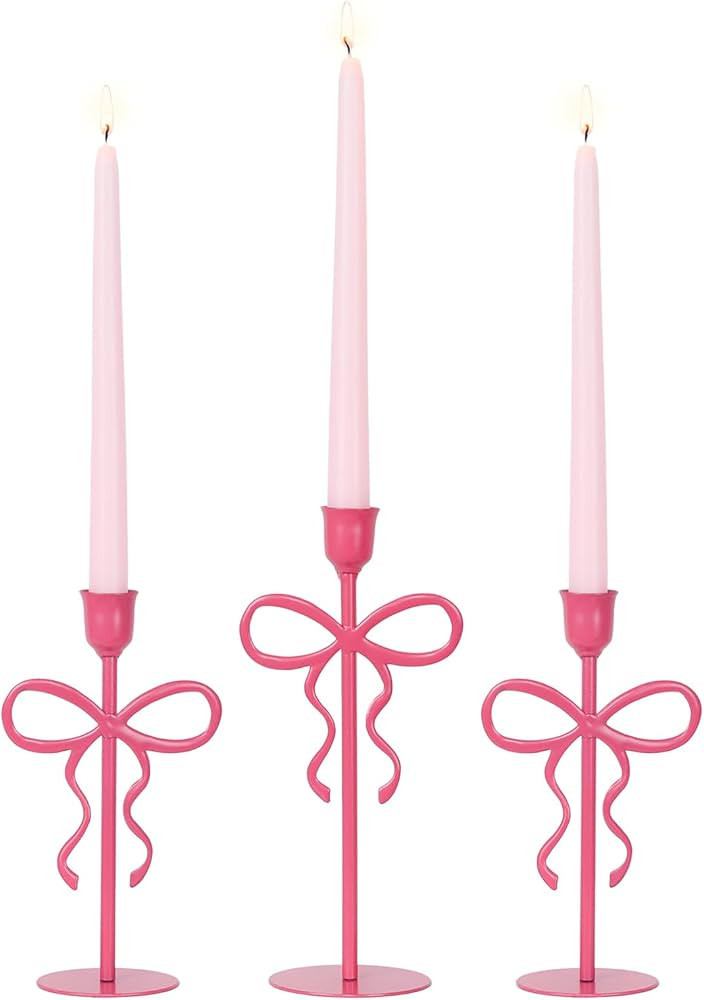 NEEDOMO Valentines Day Decorations, Set of 3 Pink Bow Metal Candlestick Holders for Valentines De... | Amazon (US)