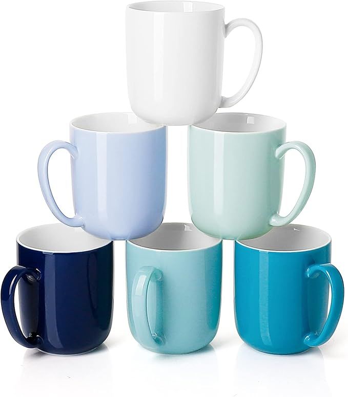 Sweese 604.003 Porcelain Mugs for Coffee, Tea, Cocoa, 15 Ounce, Set of 6, Multicolor, Cool Assort... | Amazon (US)