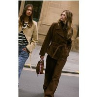 Chocolate Faux Suede Belted Jacket | PrettyLittleThing UK