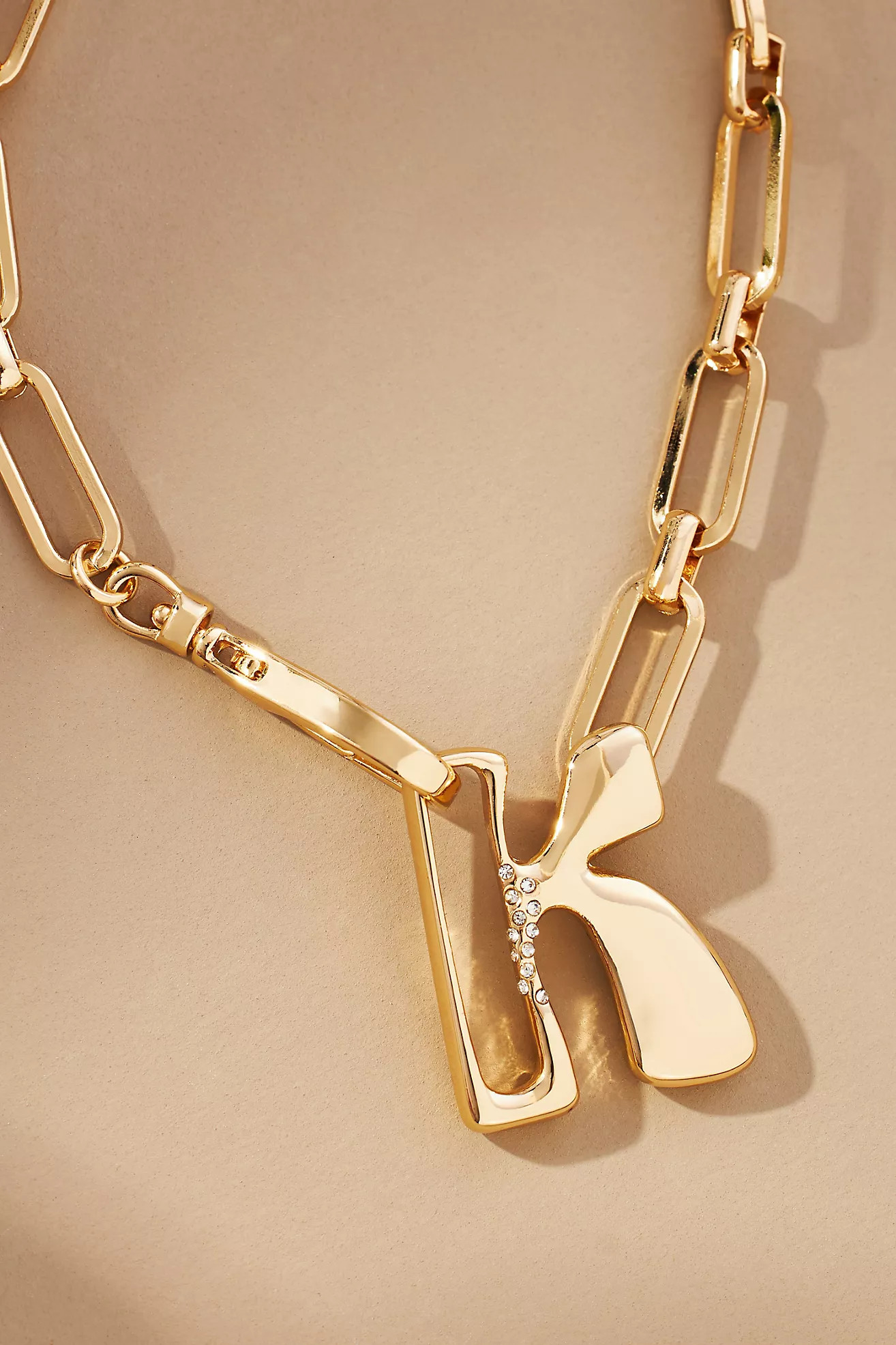 Bubble Letter Monogram Paperclip Chain Necklace | Anthropologie (US)