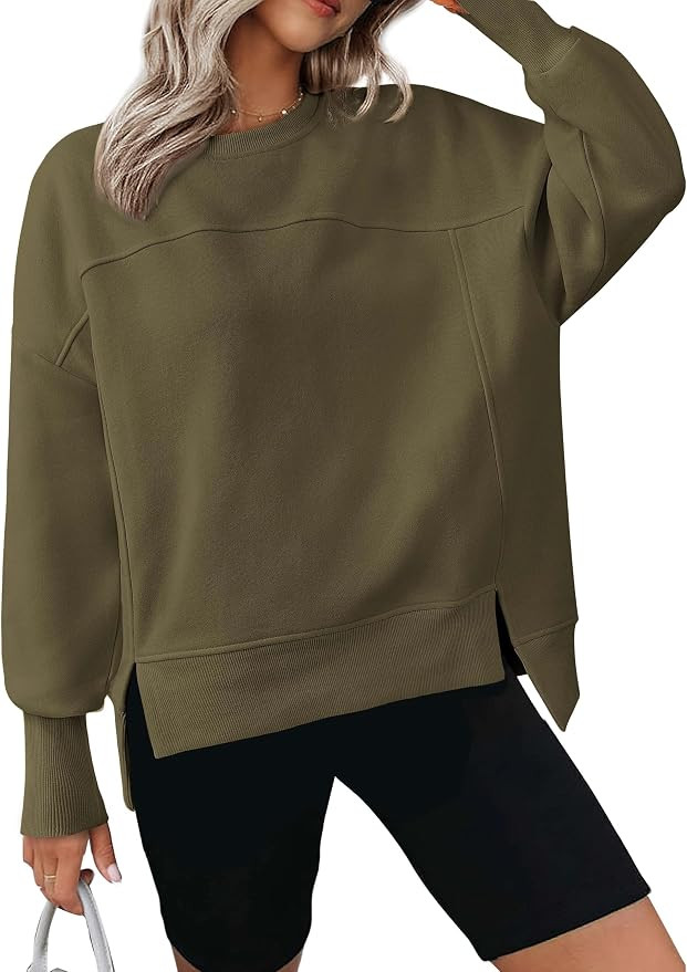 BTFBM Women's Casual Crewneck Sweatshirts Long Sleeve Side Slit Workout Fleece Pullover Top 2026 ... | Amazon (US)