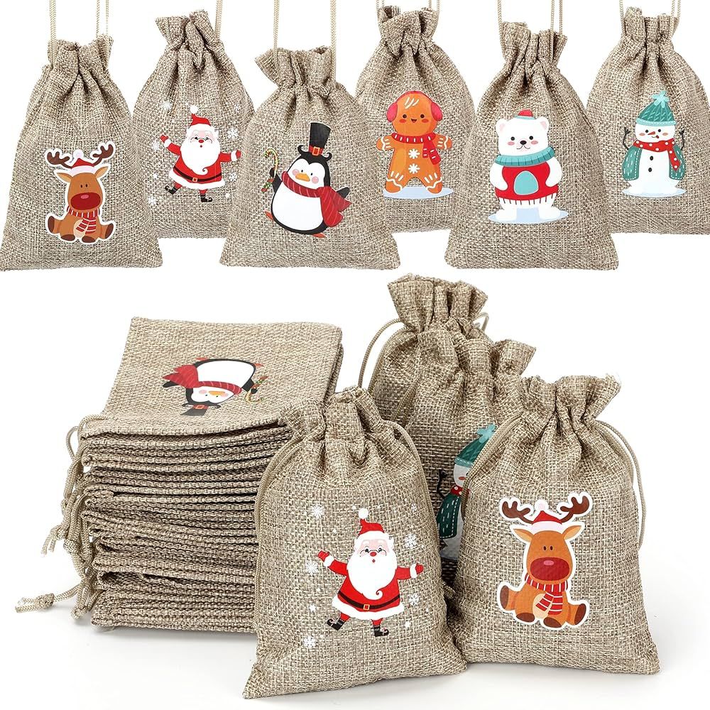 JUNEBRUSHS 42 Pack Christmas Jute Burlap Bags, Christmas Linen Bags with Drawstrings,Candy Goody ... | Amazon (US)