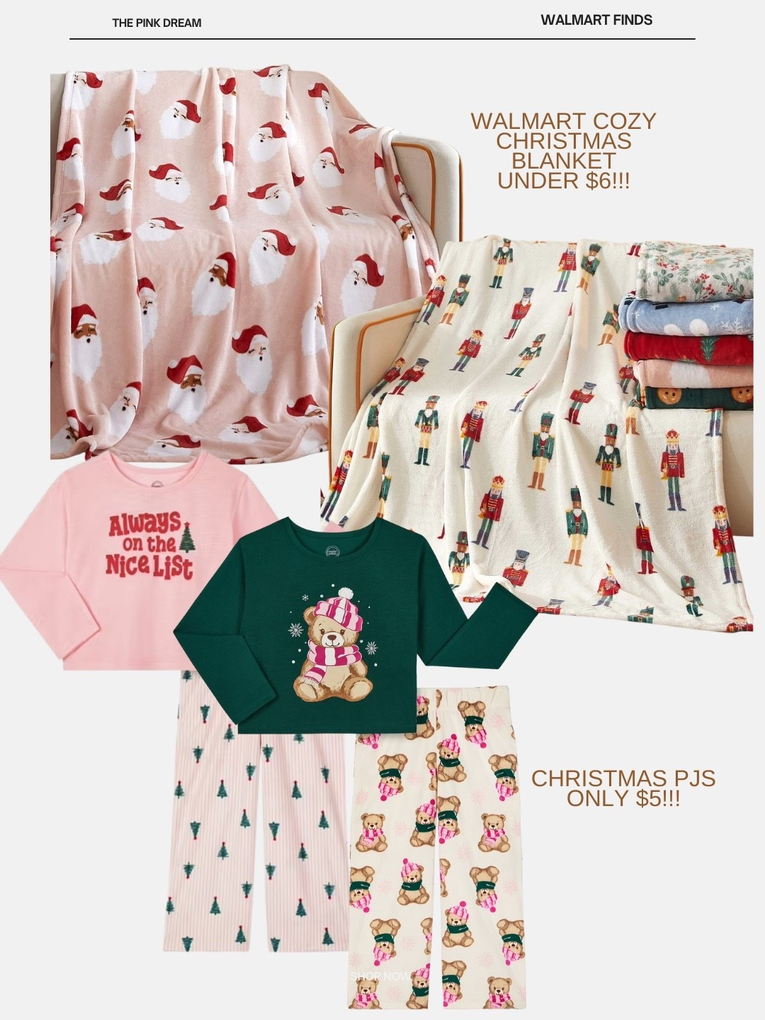 Holiday Time cozy Christmas blankets from Walmart under $7!! Christmas PJ at $5!! #walmartfinds #walmarthome cozy blankets, cozy socks 