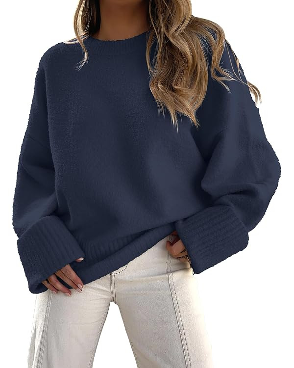 LOGENE Women's Oversized Sweater Crewneck Long Sleeve Soft Fuzzy Knit Pullover Sweaters 2024 Fall... | Amazon (US)