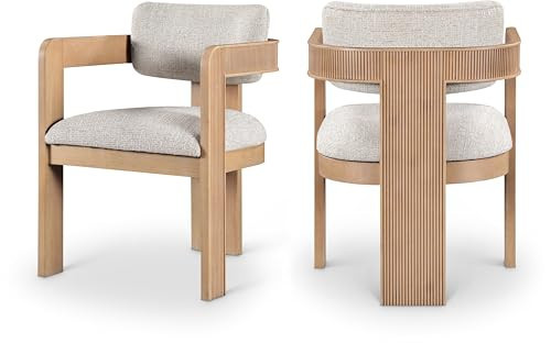Meridian Furniture 11091Beige-C Sacha Collection Art Deco Dining Chair, Rich Beige Linen Textured Fabric, Two Tone Weave, Solid Fluted Wood, Natural Finish, 22.5" W x 22" D x 31" H, Beige, Set of 2 | Amazon (US)