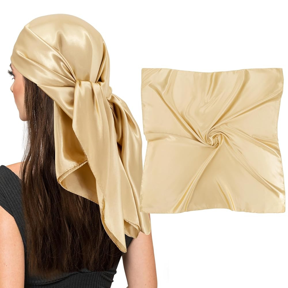 vimate 35" Square Silk Like Head Scarf - Women's Fashion Satin Scarf Bandana for Hair Wrapping at... | Amazon (US)