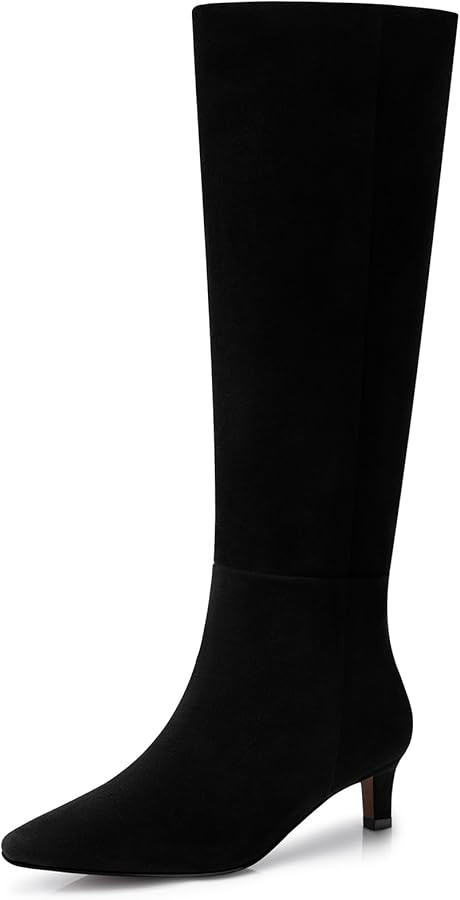 Women's Knee High Boots: 1.96 Inch Kitten Heel Pointed Toe Boot - Wide Calf Tall Boots for Women,... | Amazon (US)