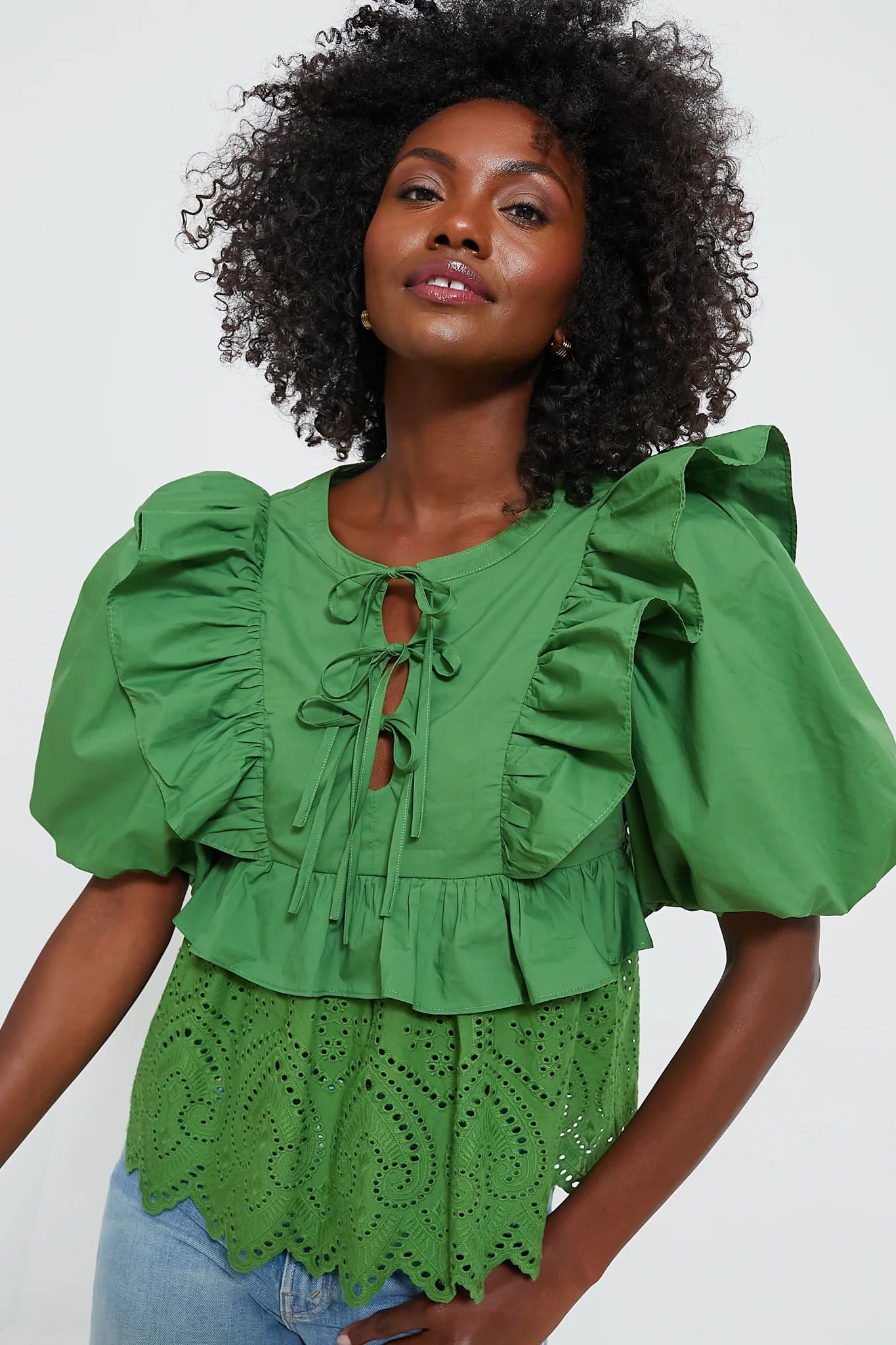 Forest Green Ruffle Nadia Blouse | Tuckernuck (US)