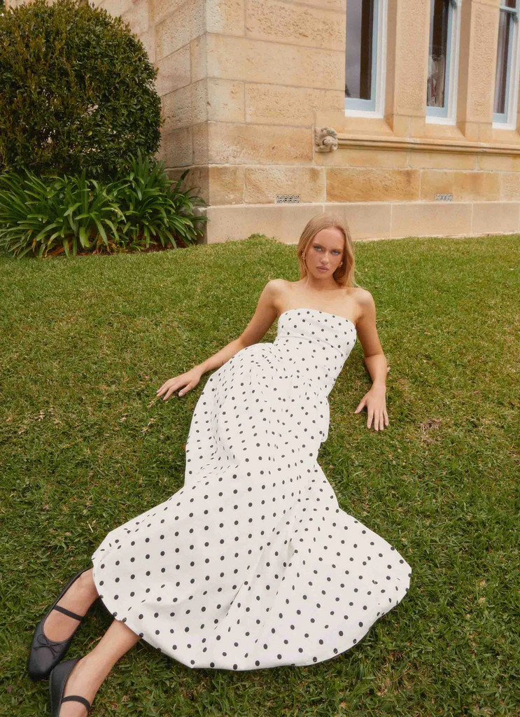 Andorra Maxi Dress - White Polkadot | Peppermayo (Global)