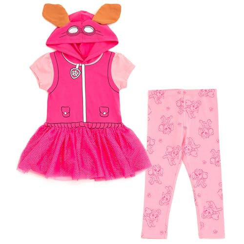 Paw Patrol Skye Toddler Girls Hooded Cosplay T-Shirt Dress and Leggings Outfit Set Pink/Skye 2T | Amazon (US)