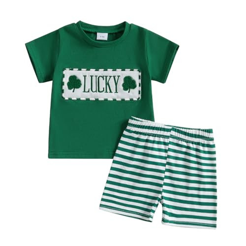 My First St Patricks Day Baby Boy Outfit Summer Clothes Short Sleeve T-shirt Stripe Shorts Cute St Patricks Day Outfit(B-Green Lucky,12-18 Months) | Amazon (US)