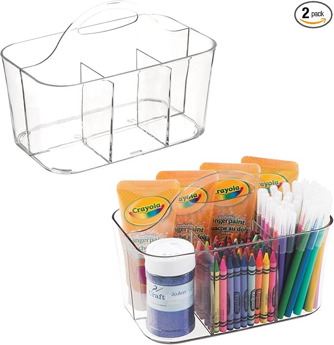 mDesign Plastic Portable Craft Storage Organizer Caddy Tote, Divided Basket Bin with Handle for C... | Amazon (US)