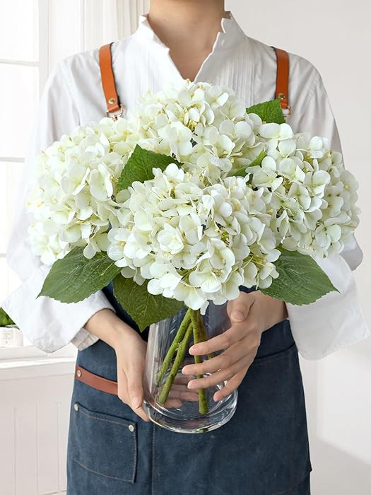 JINWOE White Flowers Hydrangea Artificial Flowers, 4Pcs 20" Real Touch Lifelike Faux Silk Flowers... | Amazon (US)