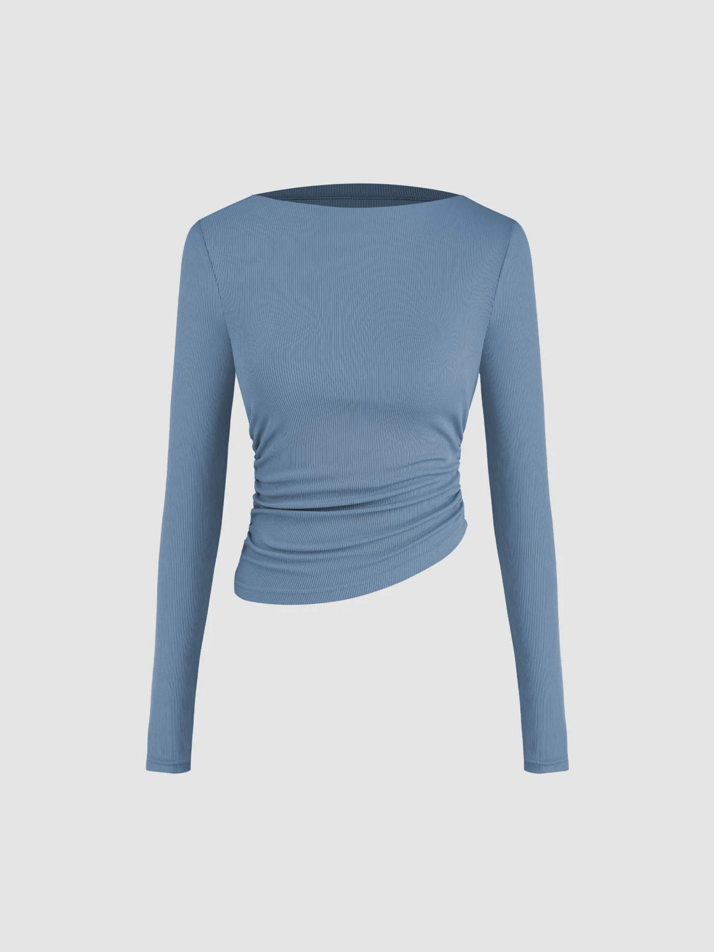 Asymmetrical Neck Ruched Long Sleeve Tee | Cider