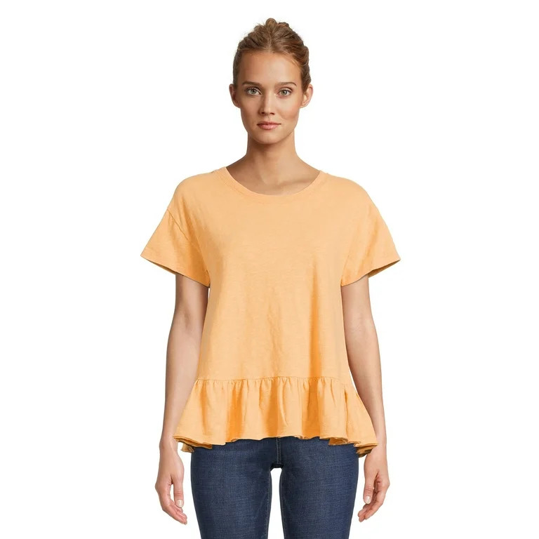 Women's Time and Tru Short Sleeve Washed Peplum Top | Walmart (US)