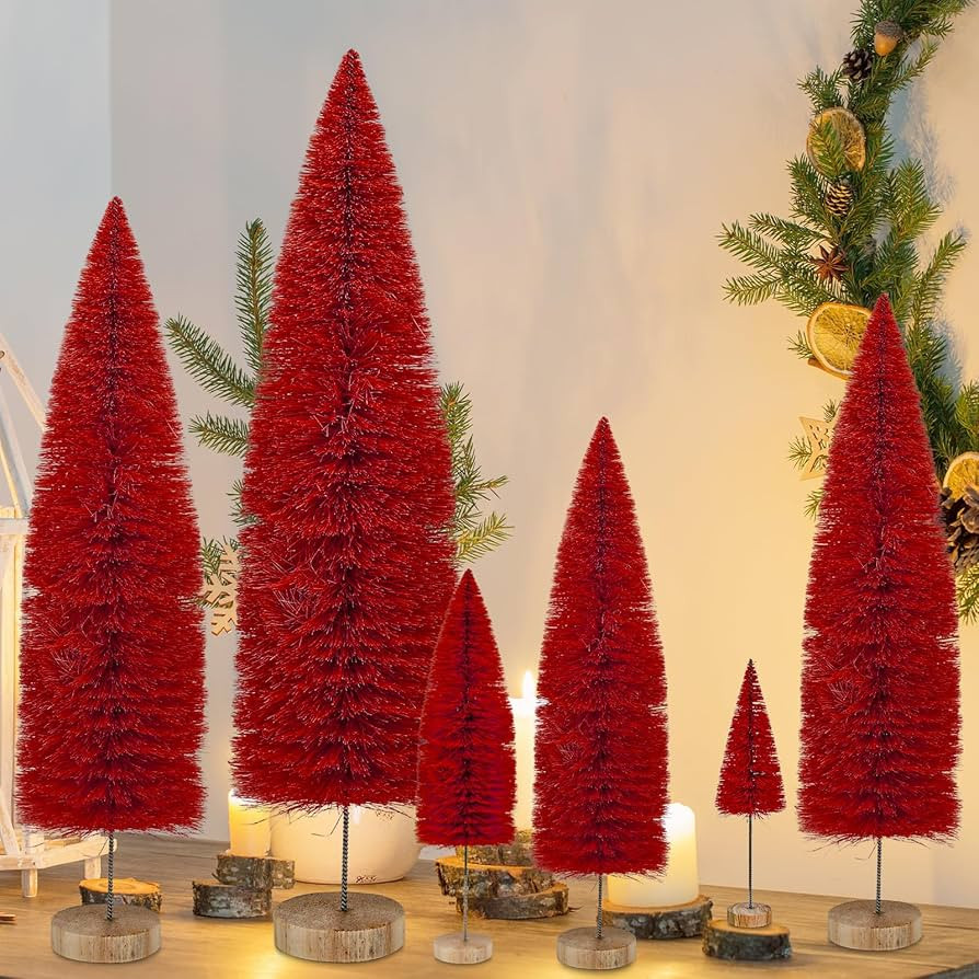 6PCS Christmas Tree, Christmas Village Bottle Brush Fake Trees, Tabletop Christmas Small Pine Tre... | Amazon (US)