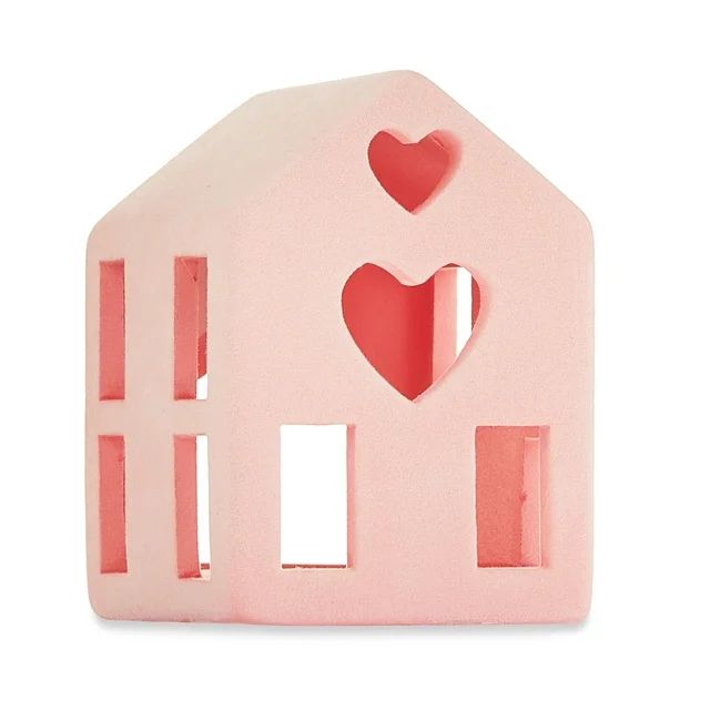 Valentine’s Day 4" Ceramic Pink Flocked House Tabletop Décor, Way To Celebrate | Walmart (US)