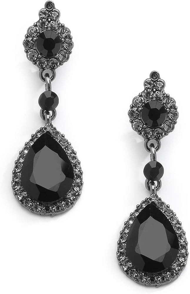 Mariell Black Crystal Teardrop Dangle Earrings, Jewlery for Brides, Bridesmaids, Prom and Wedding... | Amazon (US)