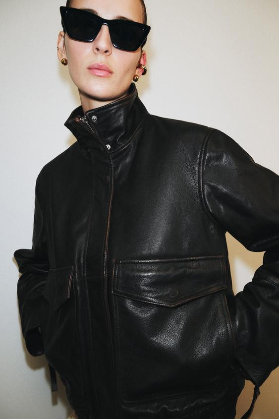 ZW COLLECTION LIMITED EDITION 100% LEATHER BOMBER JACKET | Zara US
