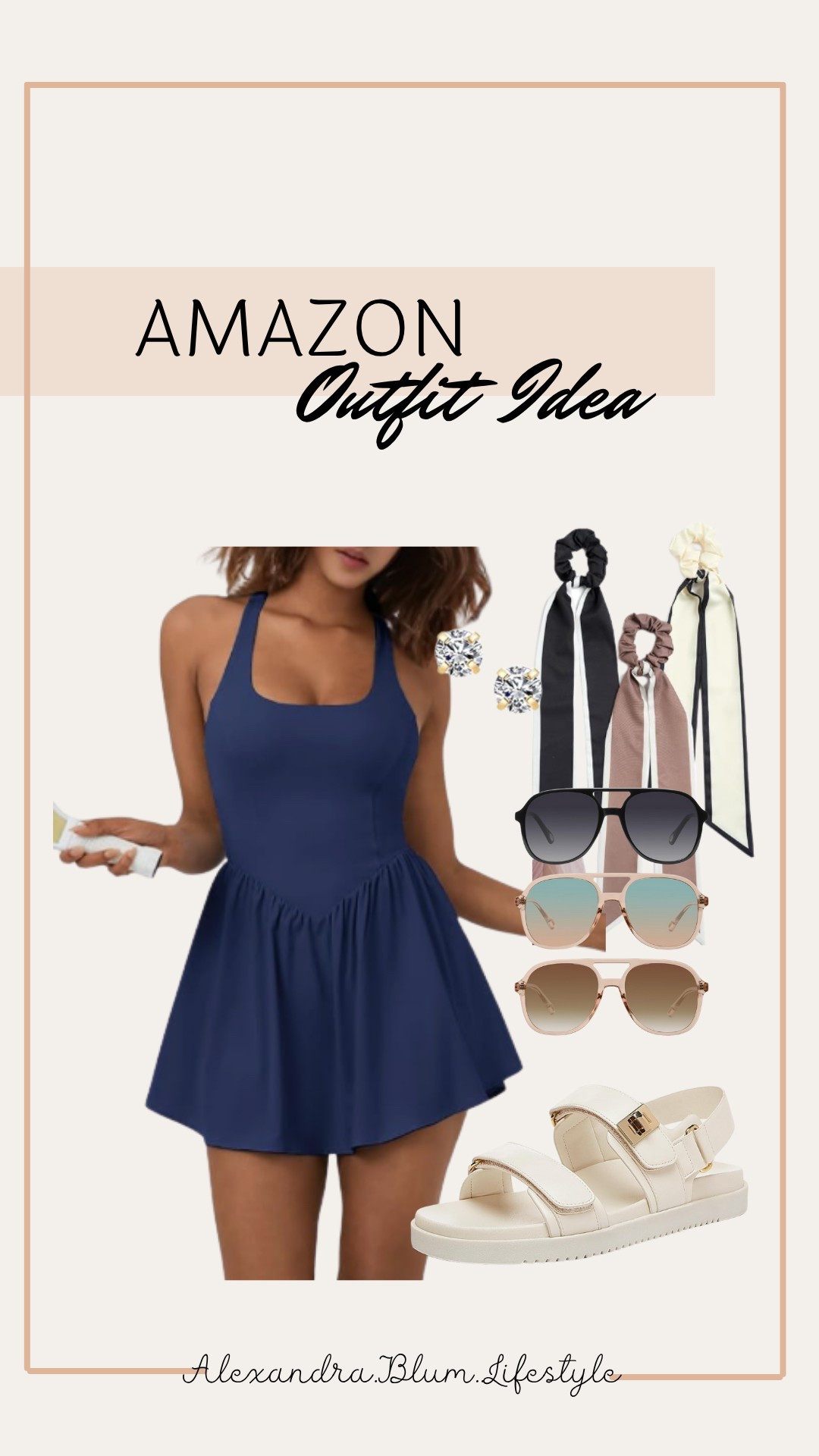 Casual outfit idea from Amazon! Best selling navy blue athletic dress paired with the best selling white strap sandals, and a three pack of aviator sunglasses! Cute casual 4th of July outfit idea! 

#LTKSeasonal #LTKStyleTip #LTKFindsUnder50