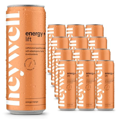 Heywell Sparkling Adaptogenic Water, Energy and Uplift, Orange Mango Flavor 12 Fluid Ounce (Pack of 12) - Non Caffeinated, Organic, Non GMO, Vegan, Gluten Free, Dairy Free | Amazon (US)