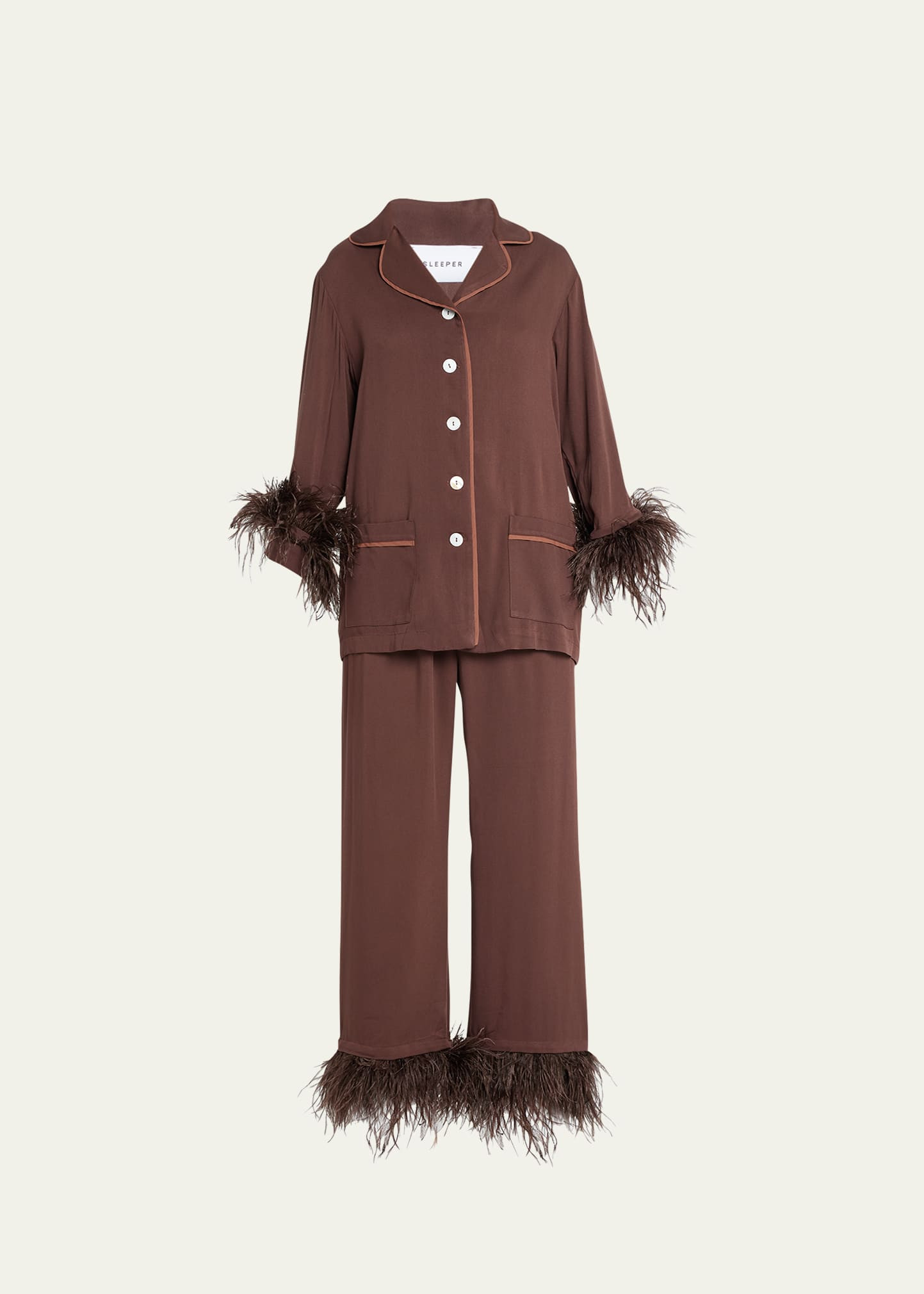 Sleeper Feather-Trim Cropped Party Pajama Set | Bergdorf Goodman