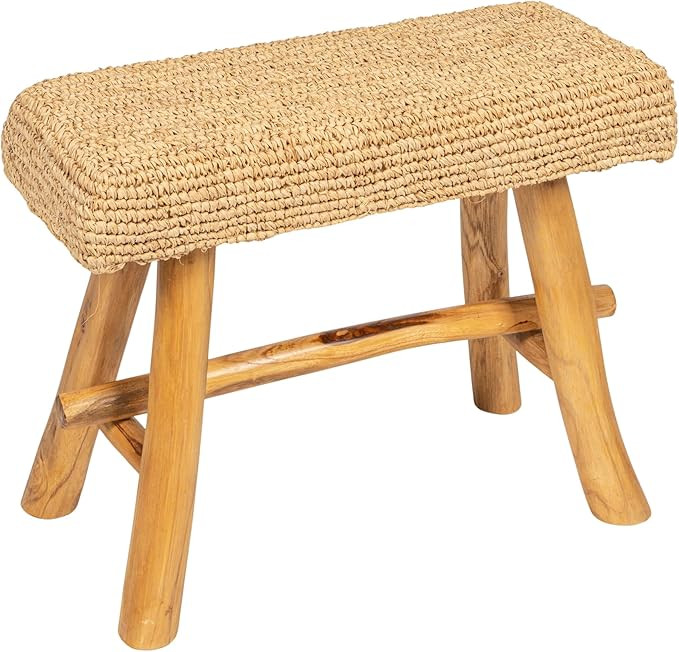 Creative Co-Op Woven Mendong and Teakwood Stool, Natural | Amazon (US)