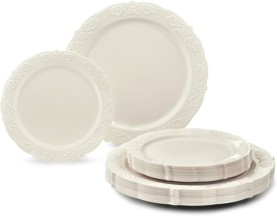 " OCCASIONS " 50 Plates Pack (25 Guests) Vintage Wedding Party Disposable Plastic Plate Set -25x1... | Amazon (US)