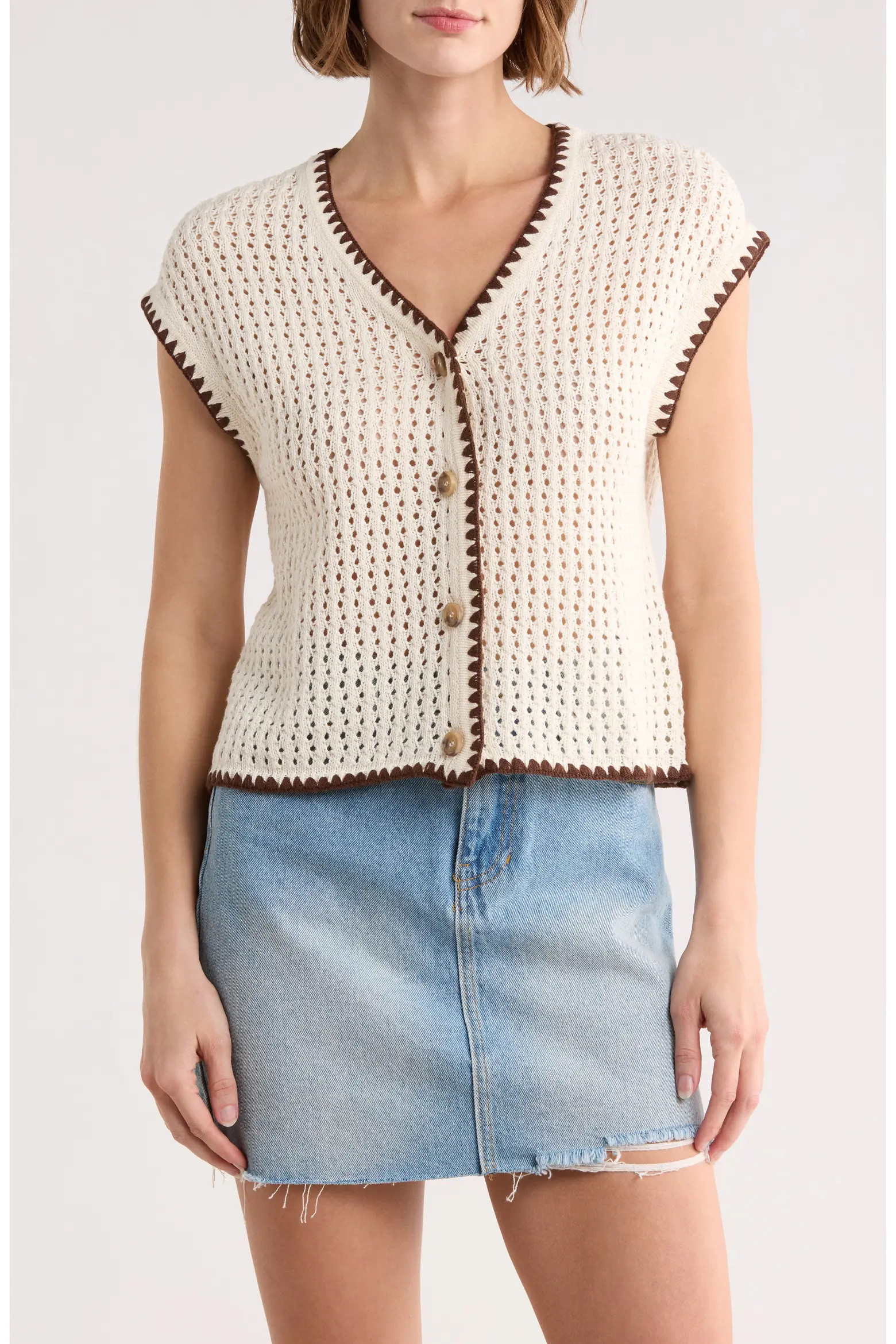 Contrast Trim Button Front Knit Top (Women) | Nordstromrack | Nordstrom Rack