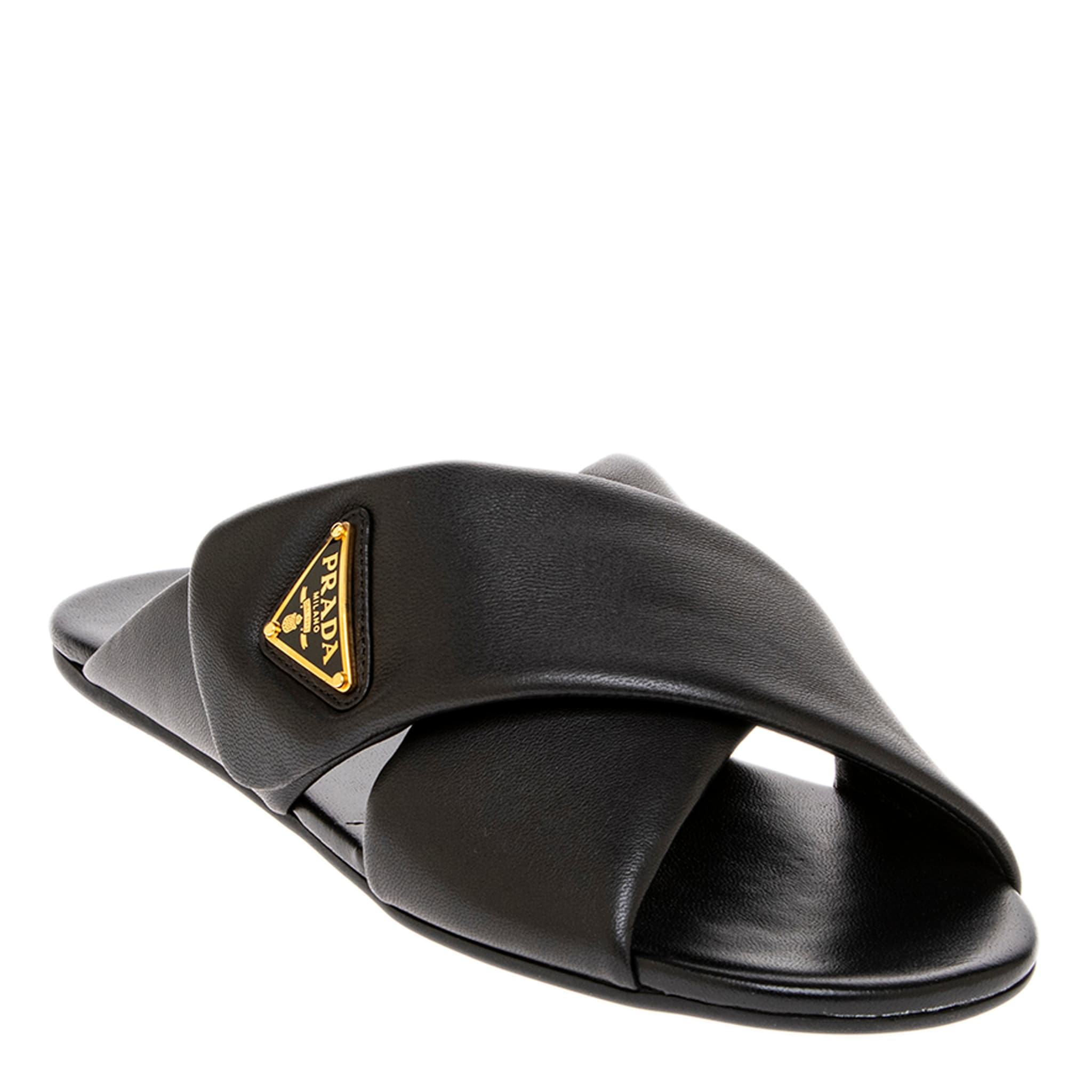Prada Padded Nappa Leather Slides | Overstock