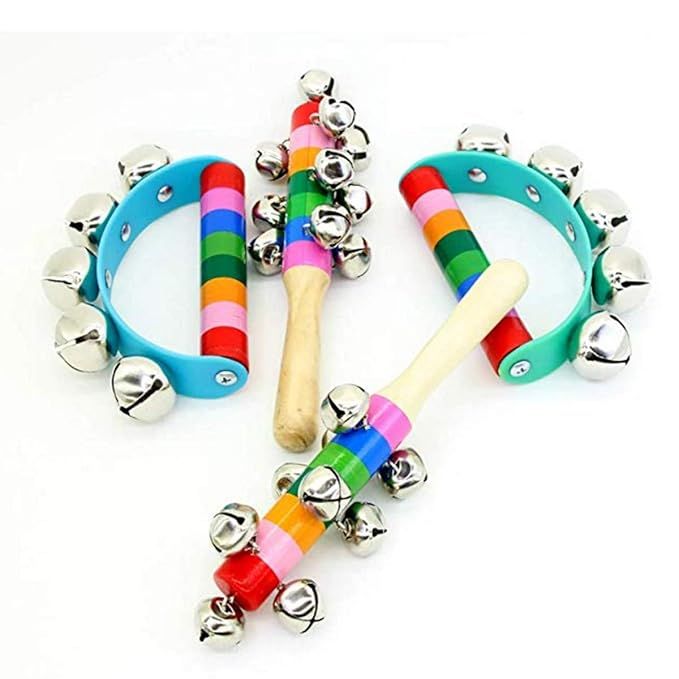 4 Pcs Vivid Color Rainbow Handle Wooden Bells Jingle Stick Shaker Rattle 5/10 Jingle Bells Baby K... | Amazon (US)
