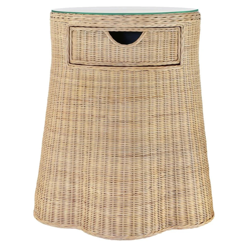 Worlds Away Ingrid Natural Woven Rattan Scalloped Side Table | Kathy Kuo Home