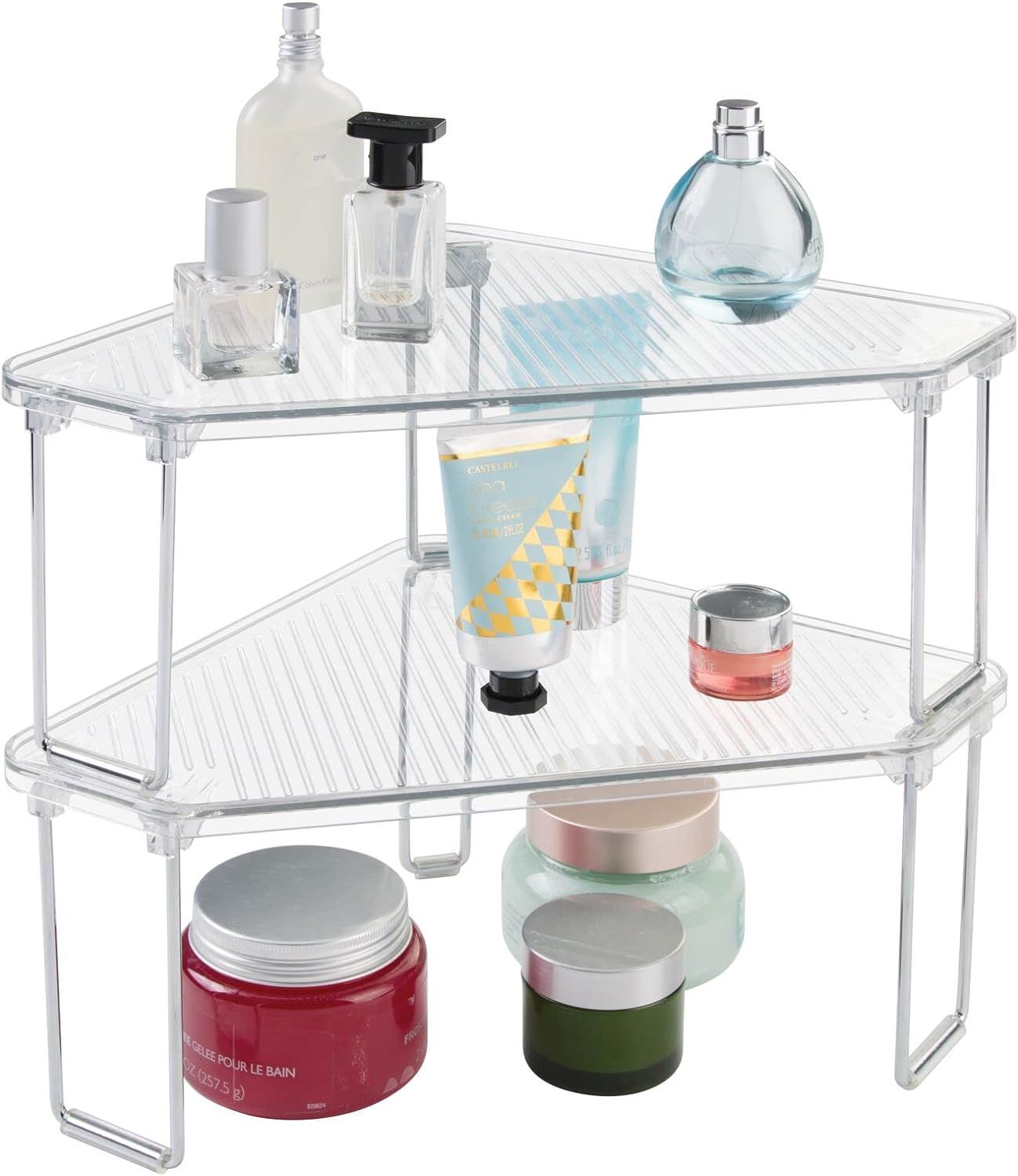 mDesign Plastic/Steel Corner Stackable Rack, Storage Organizer Shelf for Bathroom, Vanity, Counte... | Amazon (US)
