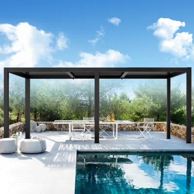 Outdoor Louvered Pergola Aluminum Hardtop Gazebo with Retractable Roof for Deck Backyard Garden | Wayfair North America