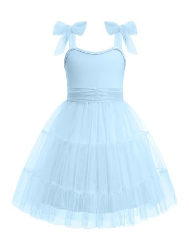 Arshiner Girls Dresses Summer Sleeveless Bow-Tie Straps Formal Fancy Party Birthday Tulle Dress Light Blue Tween 9-10 Years | Amazon (US)