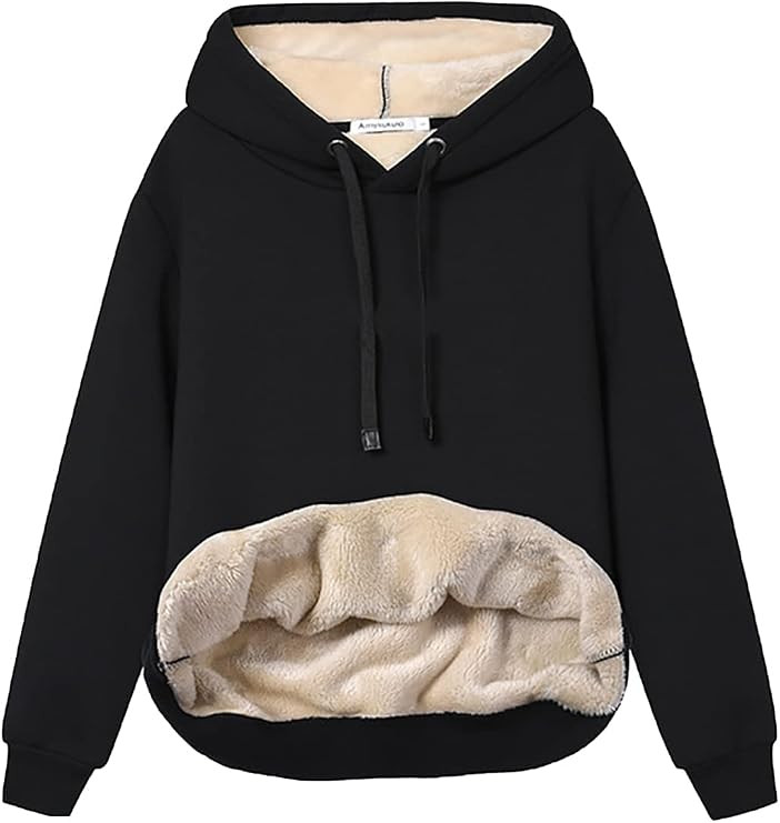 Womens Winter Hoodies Warm Fleece Sherpa Lined Pullover Hooded Sweatshirt | Amazon (US)