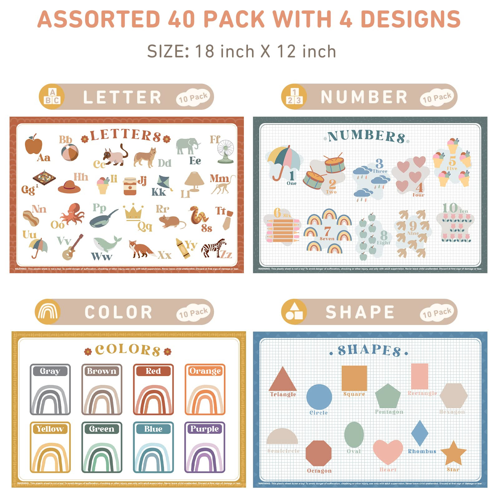 Babebay Disposable Placemats for Baby, 40 Pack Sticky Toddler Placemat for Restaurants, Dining Table, Party, Travel, 12" x 18" with 4 Designs | Amazon (US)