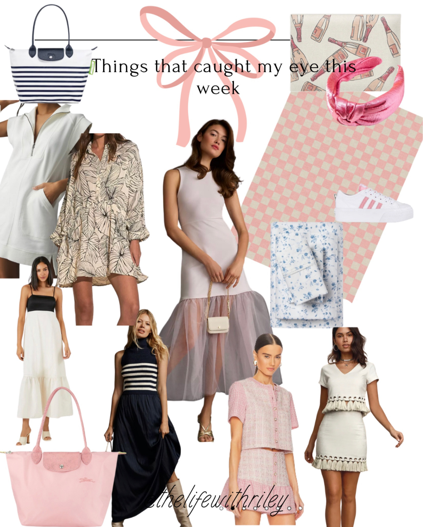 Things that caught my eye this week 

👜 navy blue and white stripe longchamp 
👙 white coverup dress
🌺 black floral summer dress 
🔲 black and white colorblock maxi dress 
👛 light pink longchamp bag 
💙 navy and white maxi sweater dress 
💜 lilac tulle midi dress 
💗 white and pink checkered rug 
🍾 rosé all day bath mat 
🎀 pink knot headband 
🩵 blue and white floral sheets 
👟 pink and white adidas sneakers 
🤍 white tassel matching set 
👚pink and white matching set 

Summer outfit, summer dress, vacation outfit, classic style, classic outfit, pink decor, preppy outfit, preppy style 

#LTKhome #LTKFind #LTKstyletip