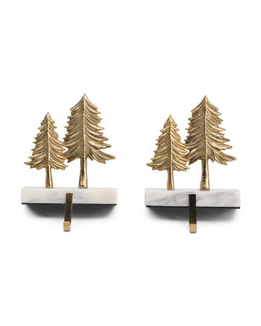 Set Of 2 Gold Tone Tree Stocking Holders | TJ Maxx