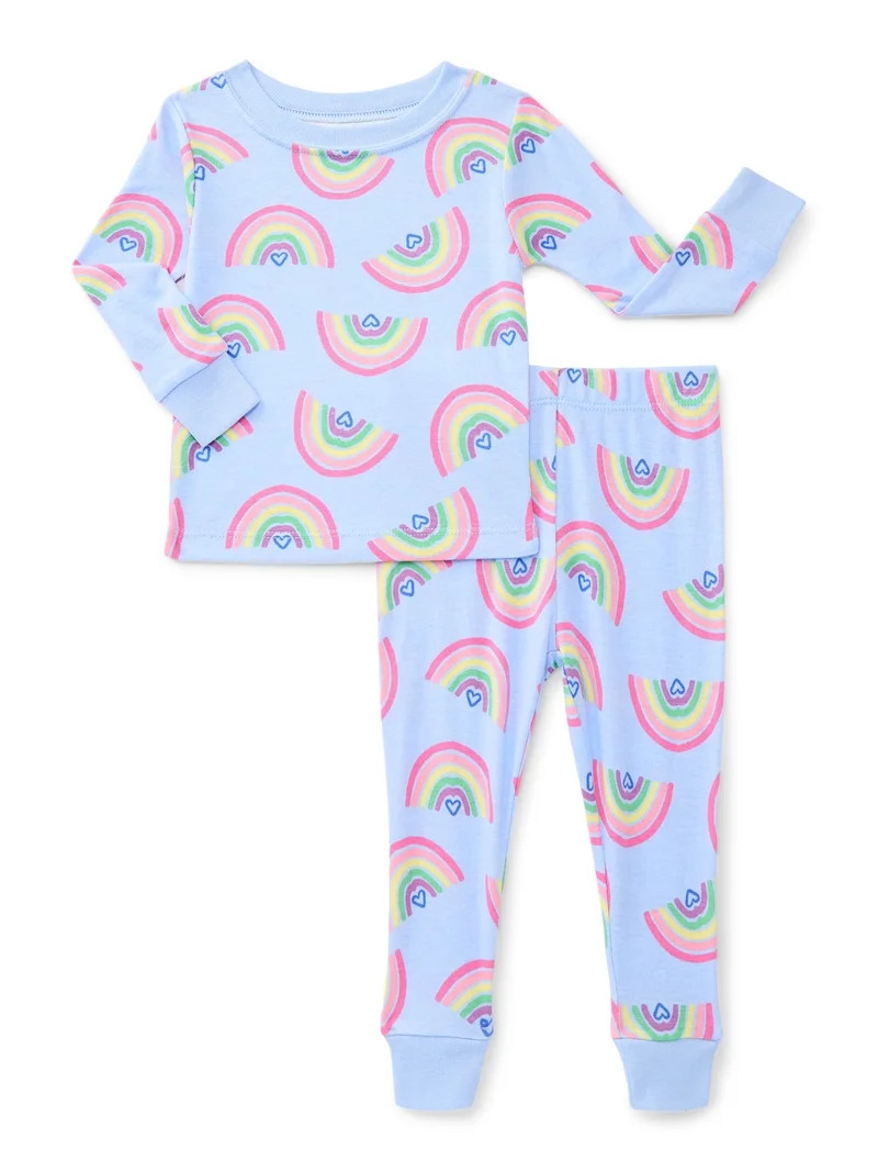 Wonder Nation Toddler Boys or Girls Snug-Fit Cotton Long-Sleeve Top and Pants Pajama Set, 2-Piece... | Walmart (US)