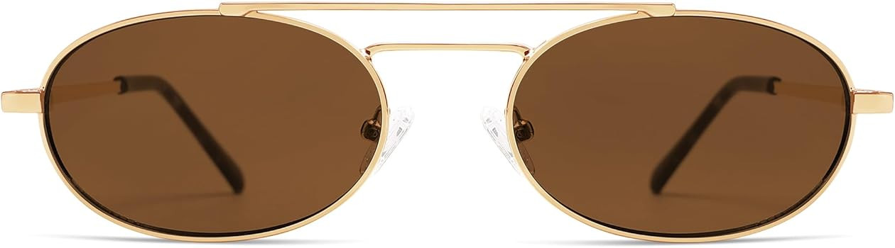 Oval Trendy Retro sunglasses Double bridge for women men 90S Narrow Vintage Small Sunnies AR81048 | Amazon (US)