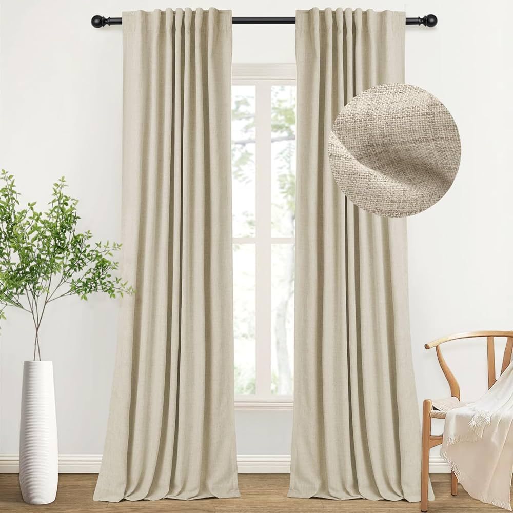 INOVADAY 100% Blackout Curtains for Bedroom, Thermal Insulated Linen Blackout Curtains 108 Inch L... | Amazon (US)