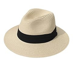 Lanzom Women Wide Brim Straw Panama Roll up Hat Belt Buckle Fedora Beach Sun Hat UPF50+ | Amazon (US)