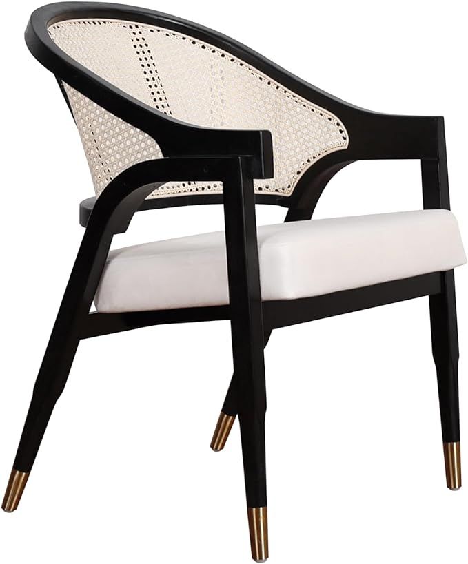 MAVA Mid Century Modern Accent Chair, Handmade Solid Wood Cane Dining Chair, Black Rattan Dining ... | Amazon (US)