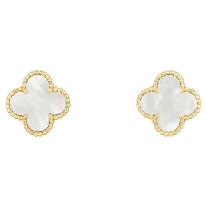 Van Cleef & Arpels Yellow Gold Mother of Pearl Vintage Alhambra Earrings VCARA44 | 1stDibs
