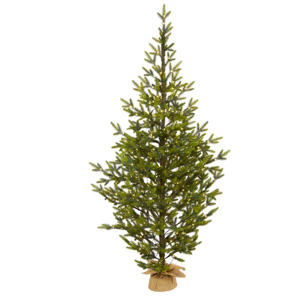 Green Artificial Pine Cashmere Christmas Tree with LED Lights | Wayfair North America