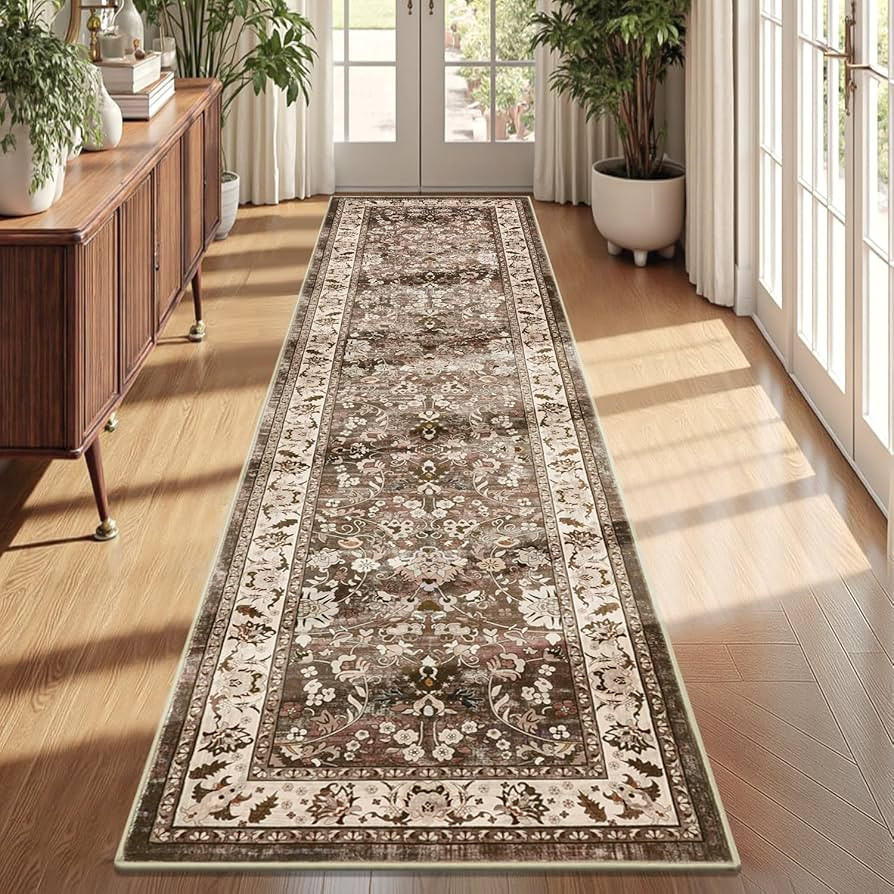 LOKHOM 2x8 Hallway Runnner Rug, Boho Non-Slip Washable Kitchen Rugs, Brown | Amazon (US)