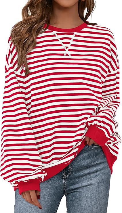 PRETTYGARDEN Womens Striped Oversized Sweatshirt Color Block Crew Neck Long Sleeve Casual Loose P... | Amazon (US)