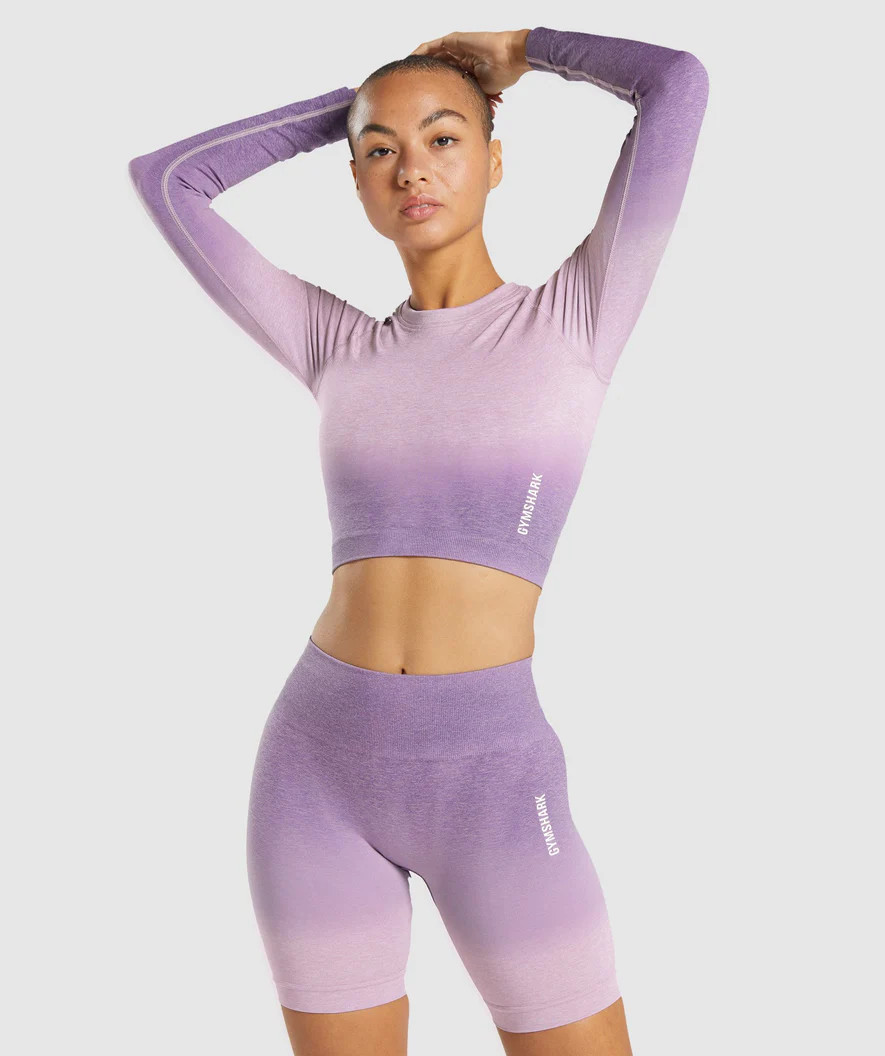 Gymshark Adapt Ombre Seamless Long Sleeve Crop Top - Light Purple Marl/Dark Purple | Gymshark (Global)