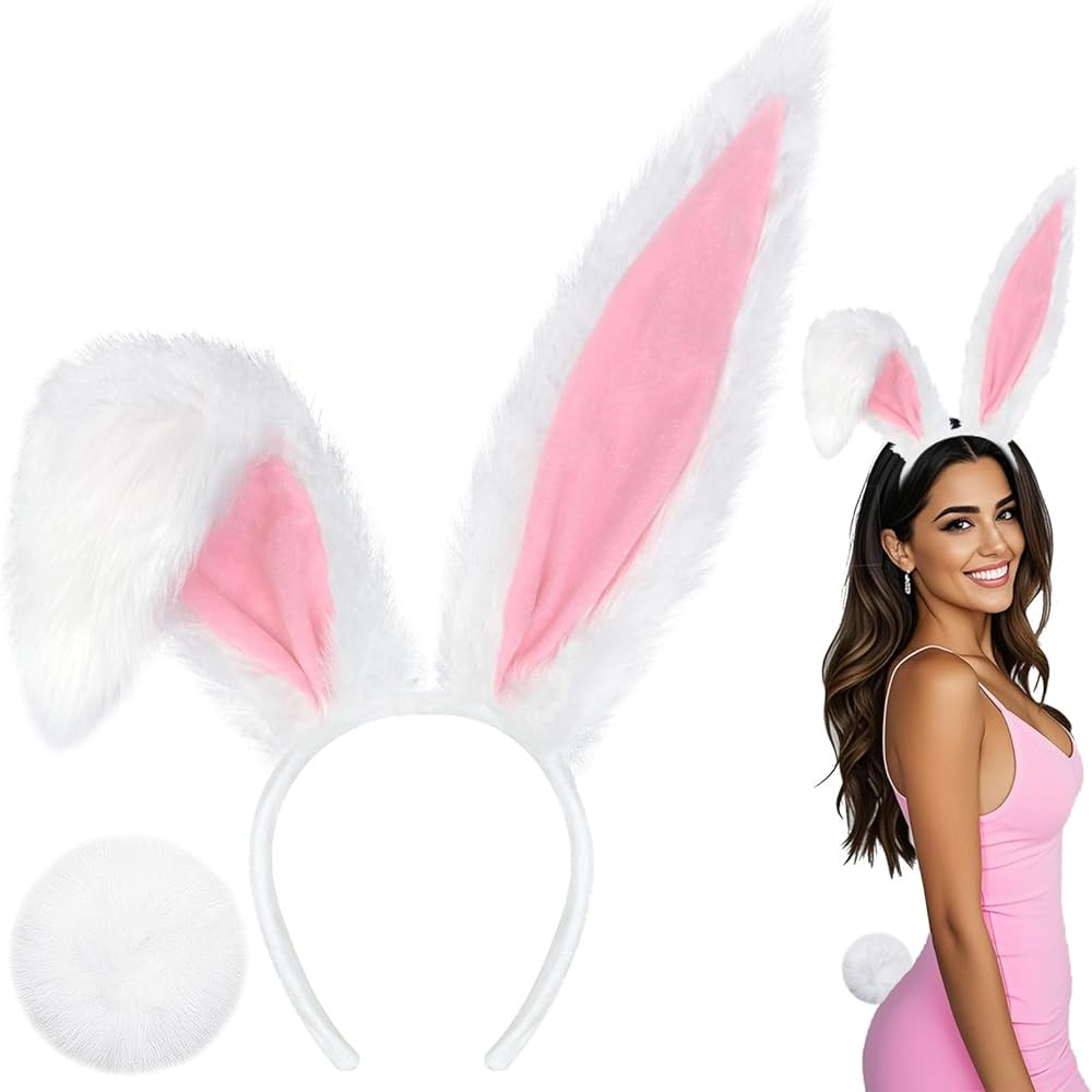 Bunny Ears Headband and Tail - Rabbit Costume for Adult Women Cute Floppy Fluffy Easter Cosplay A... | Amazon (US)